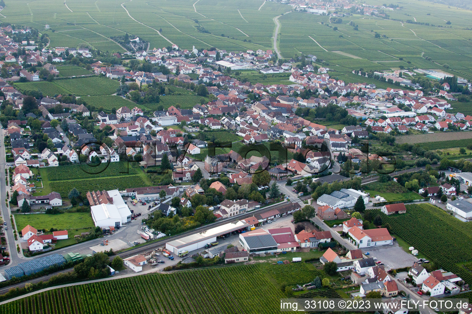 Drone image of Edesheim in the state Rhineland-Palatinate, Germany