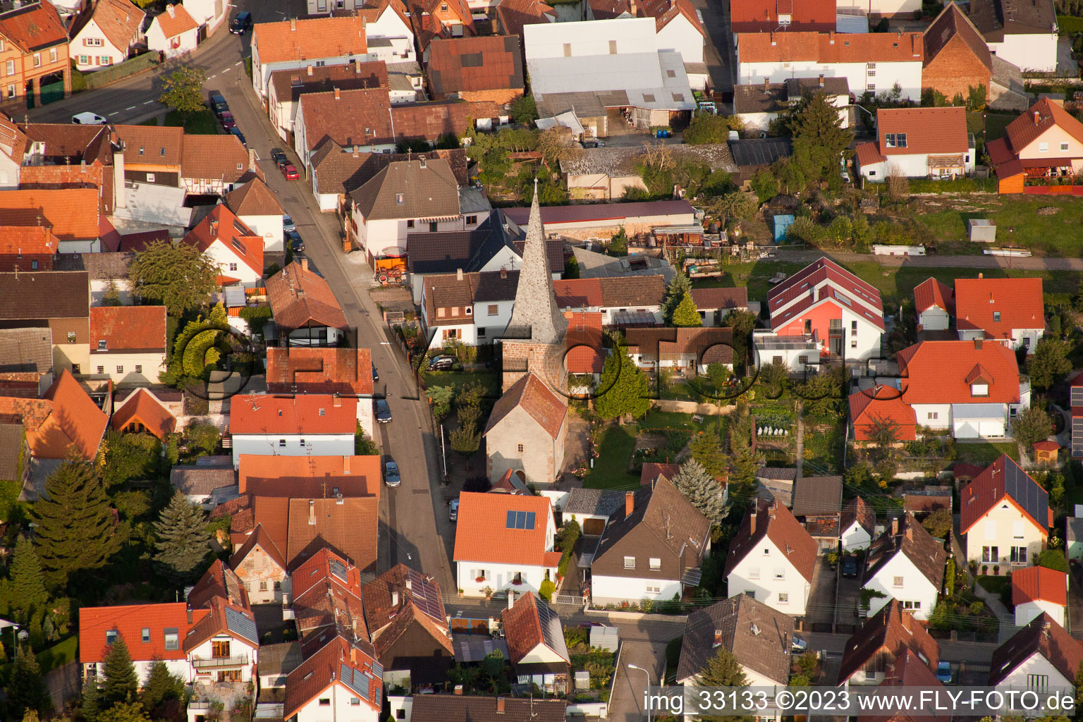 Oblique view of Essingen in the state Rhineland-Palatinate, Germany