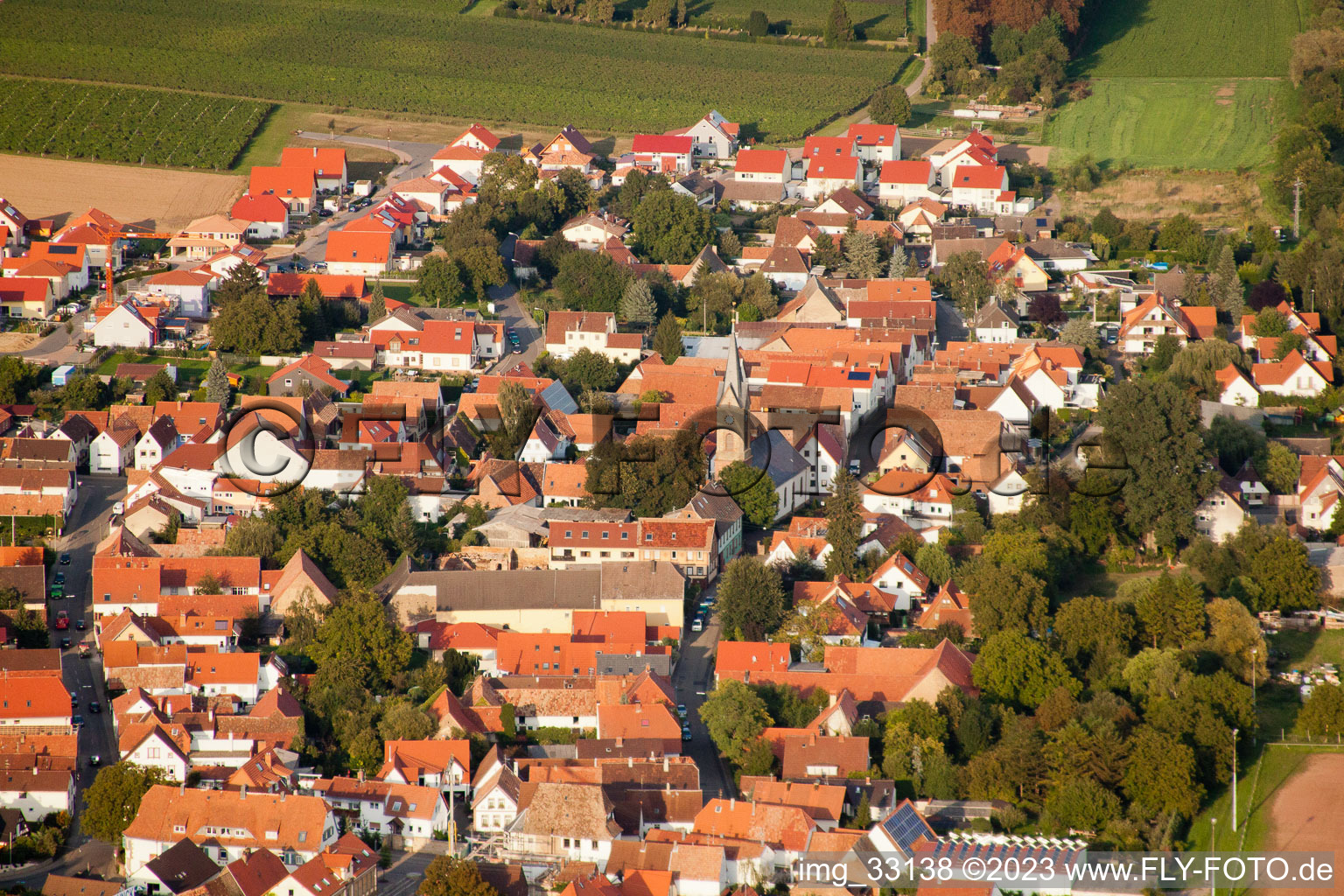 Oblique view of Essingen in the state Rhineland-Palatinate, Germany