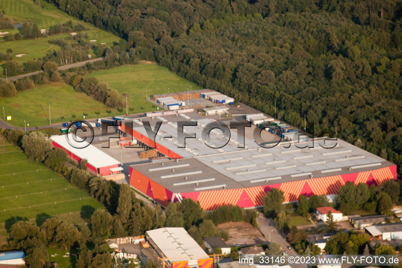 Aerial photograpy of Hornbach Logistics Center in the district Dreihof in Essingen in the state Rhineland-Palatinate, Germany