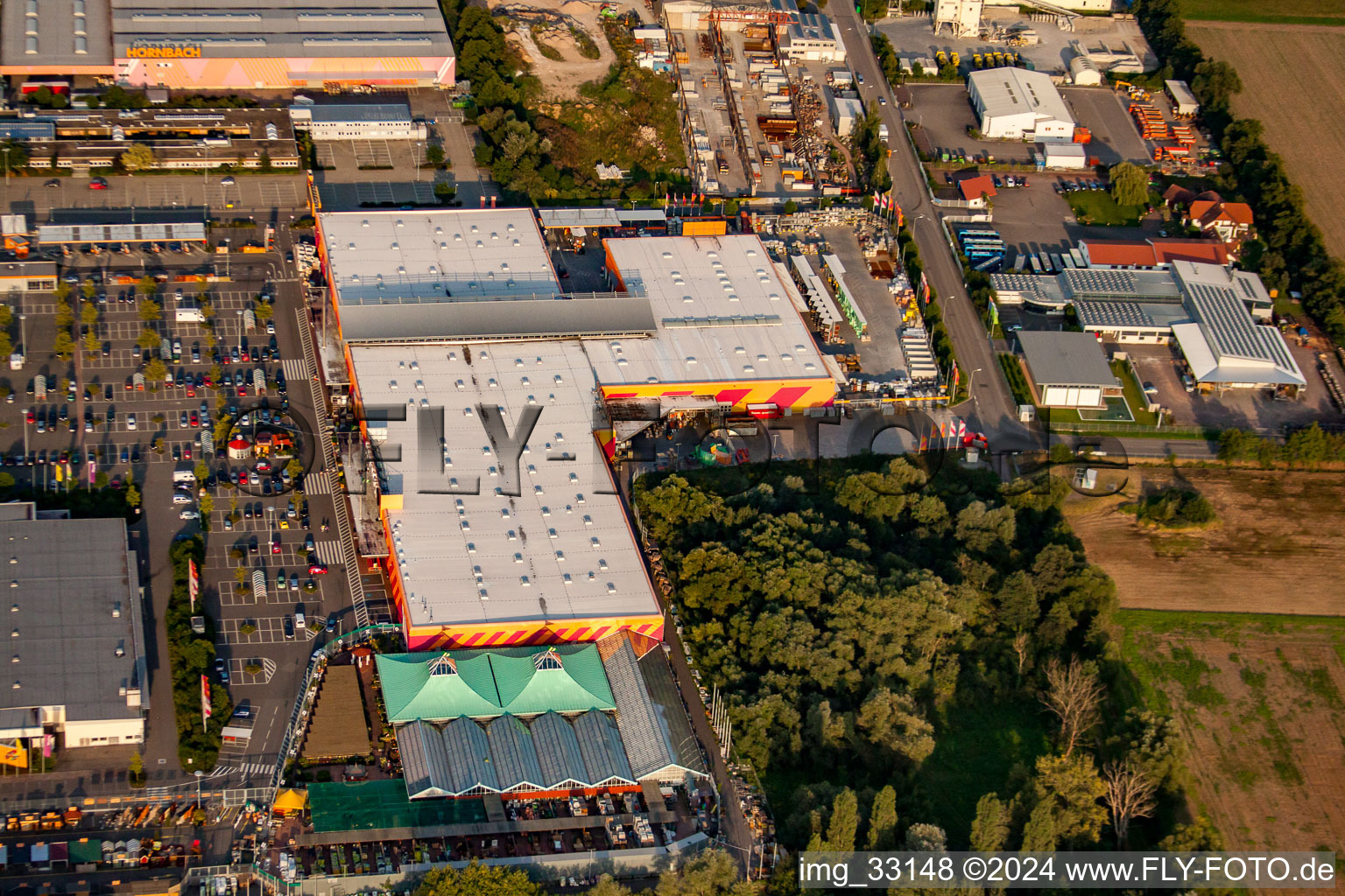 Aerial photograpy of Hornbach Building Center in Bornheim in the state Rhineland-Palatinate, Germany