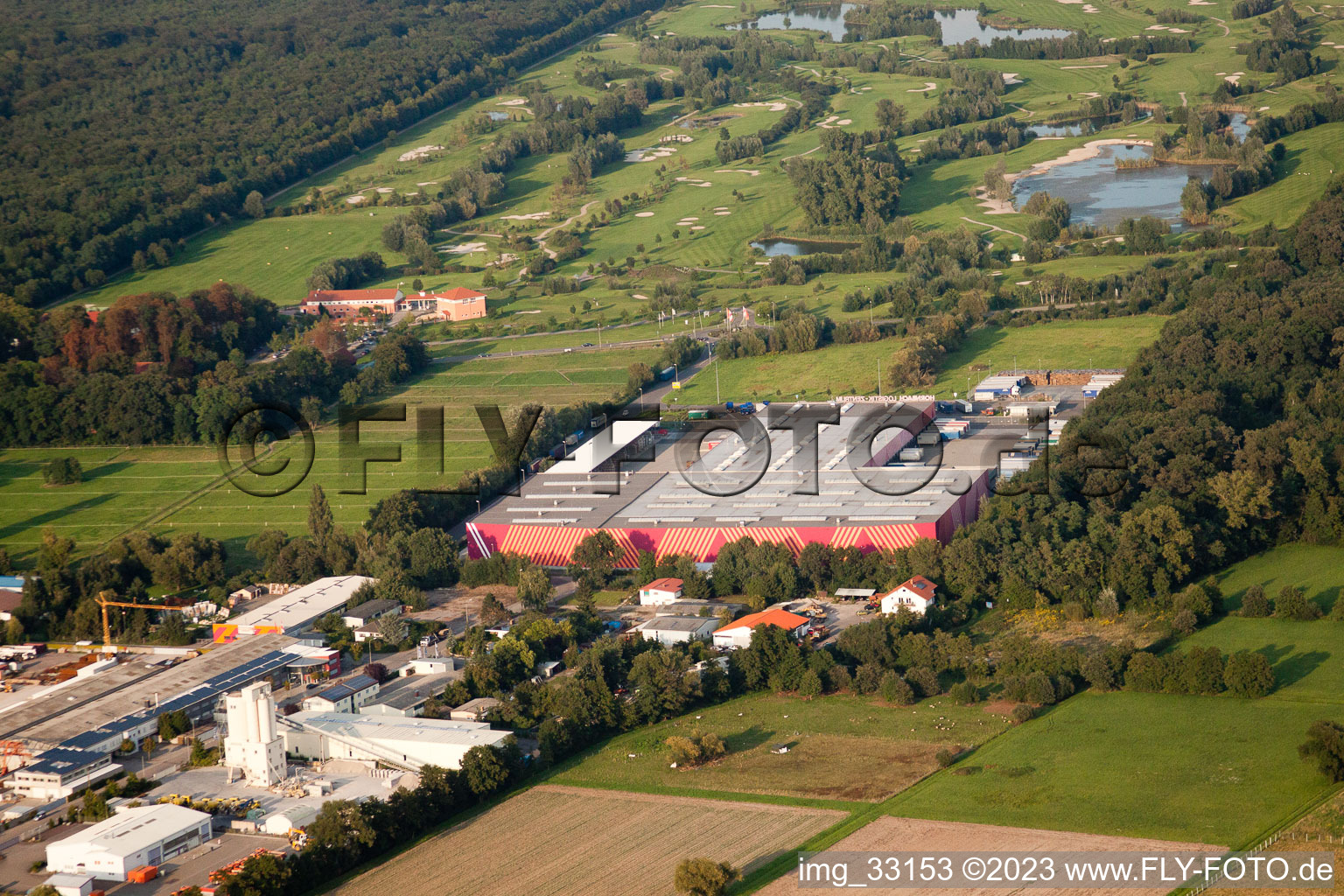 Oblique view of Hornbach Logistics Center in the district Dreihof in Essingen in the state Rhineland-Palatinate, Germany