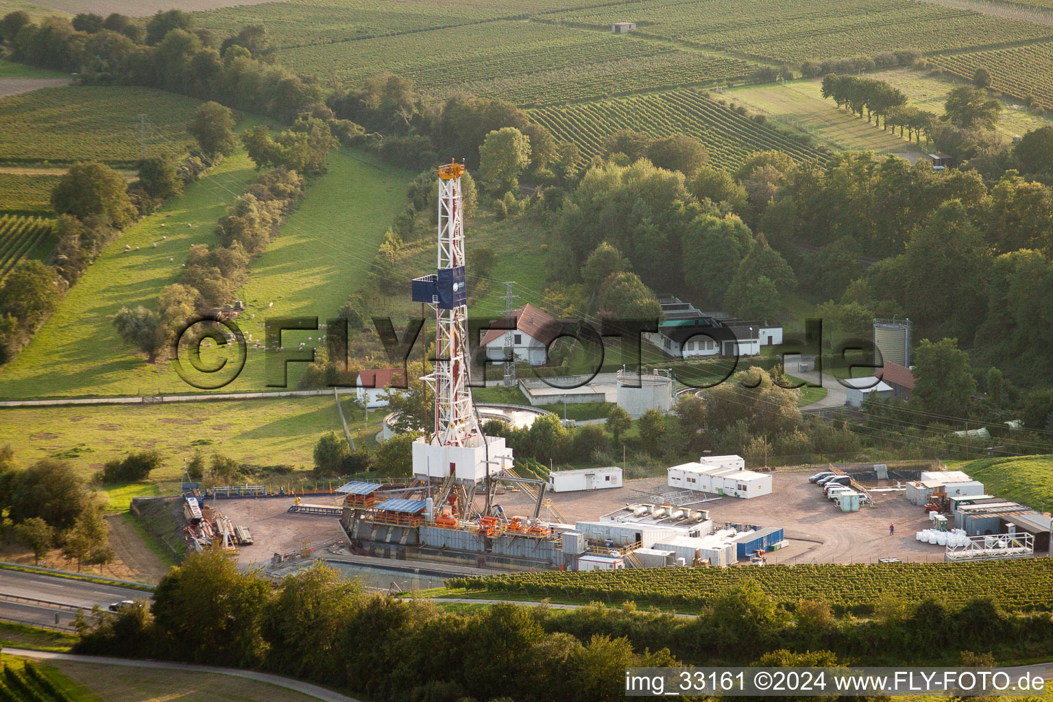 Geothermal plant on the A65, 2nd borehole in Insheim in the state Rhineland-Palatinate, Germany out of the air