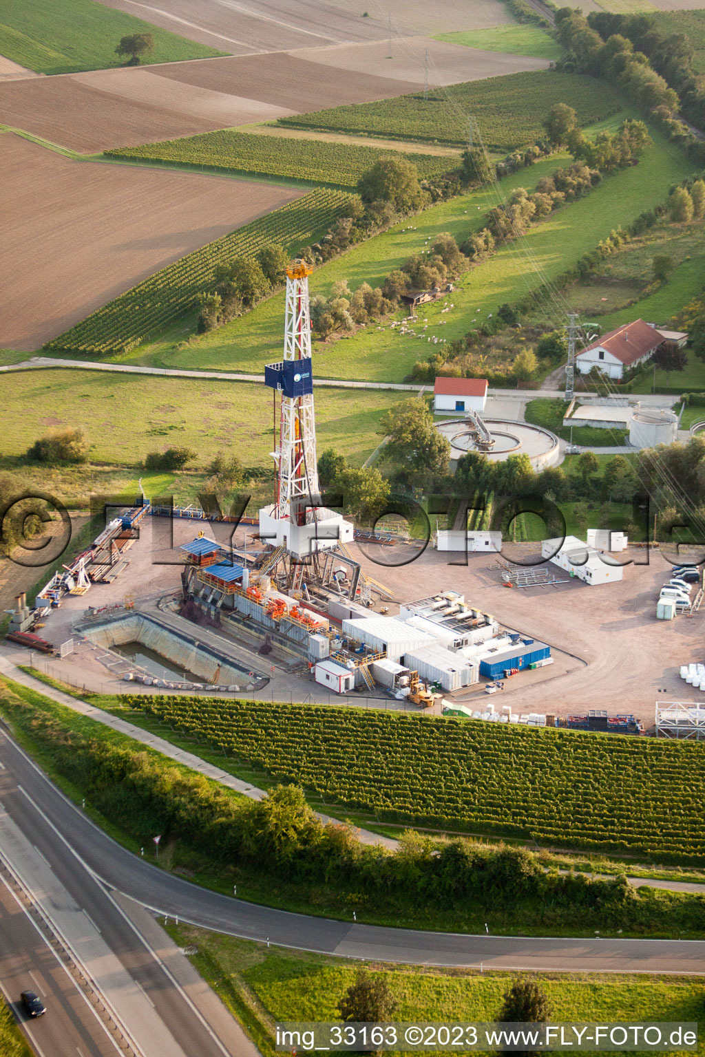 Geothermal system on the A65, 2nd borehole in Insheim in the state Rhineland-Palatinate, Germany seen from above