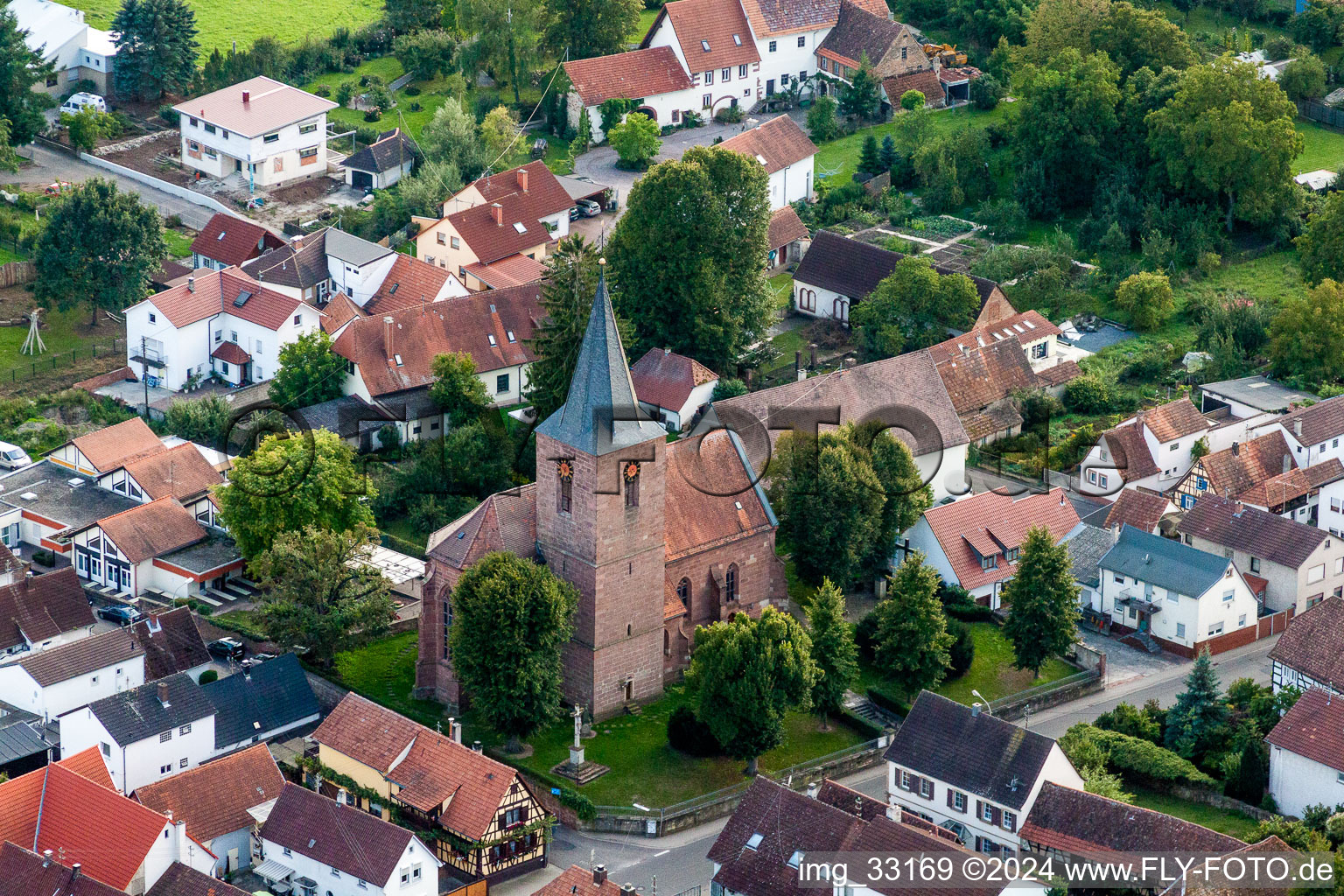 Aerial photograpy of Church building in the village of in Rohrbach in the state Rhineland-Palatinate, Germany