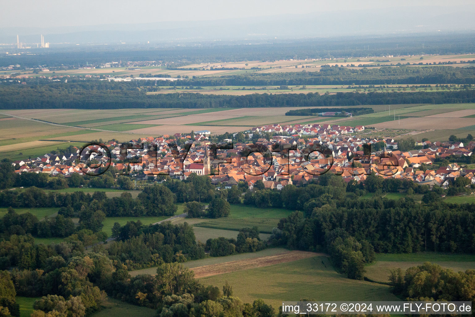 Steinweiler in the state Rhineland-Palatinate, Germany seen from a drone