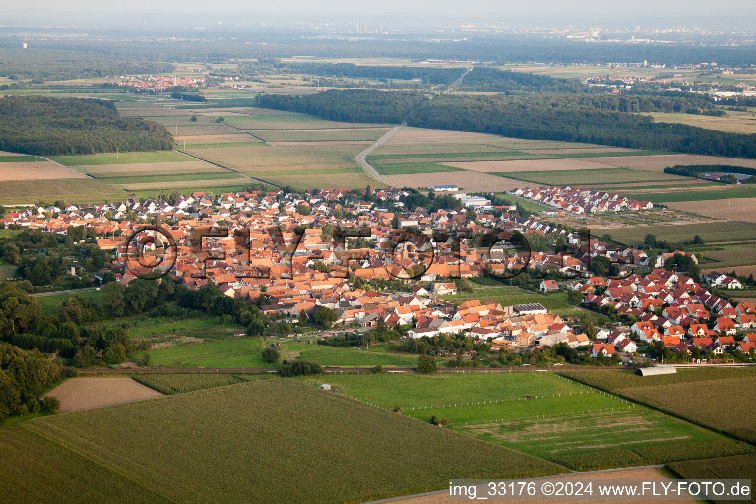 Aerial view of Steinweiler in the state Rhineland-Palatinate, Germany