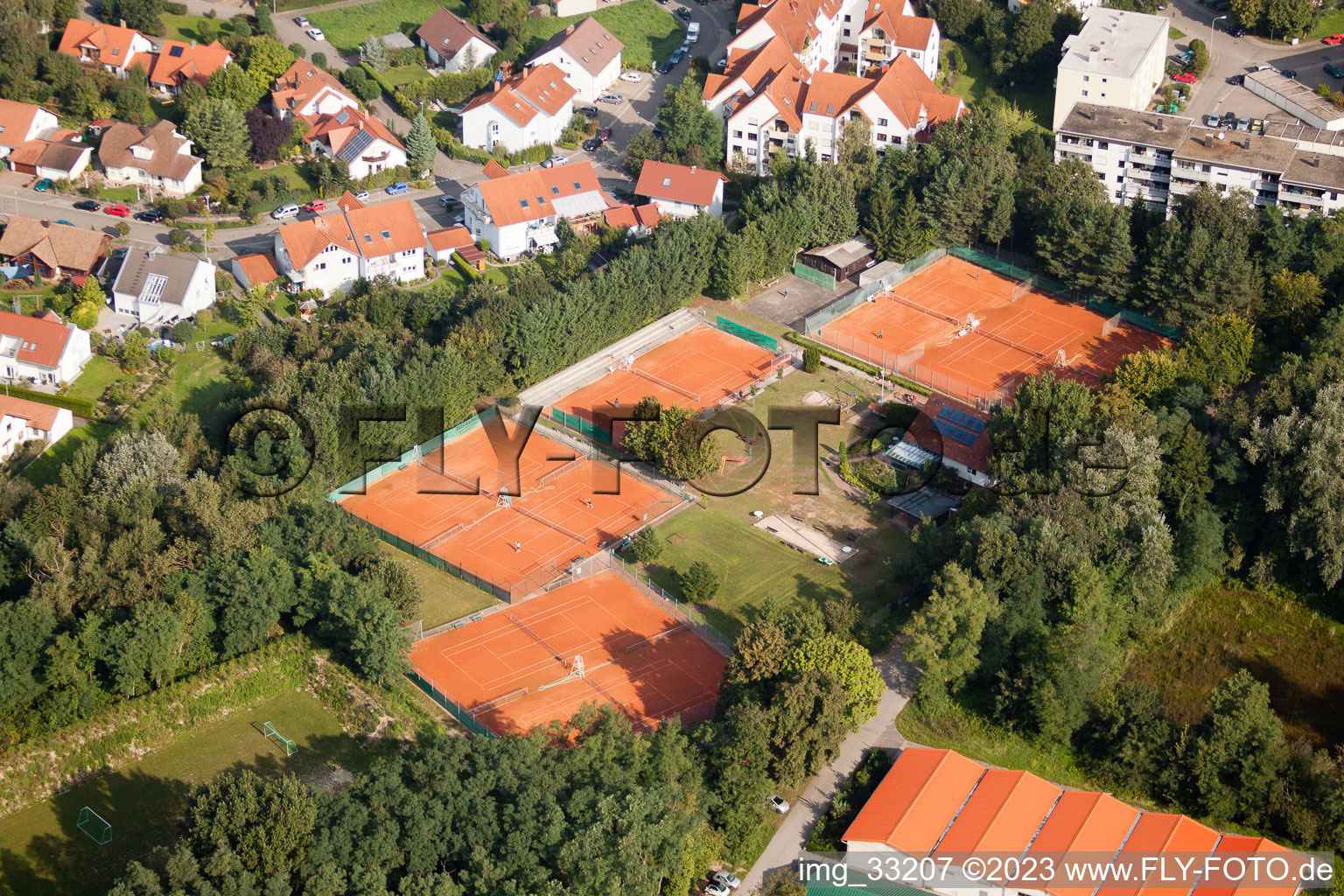 Aerial view of Tennis club in Jockgrim in the state Rhineland-Palatinate, Germany