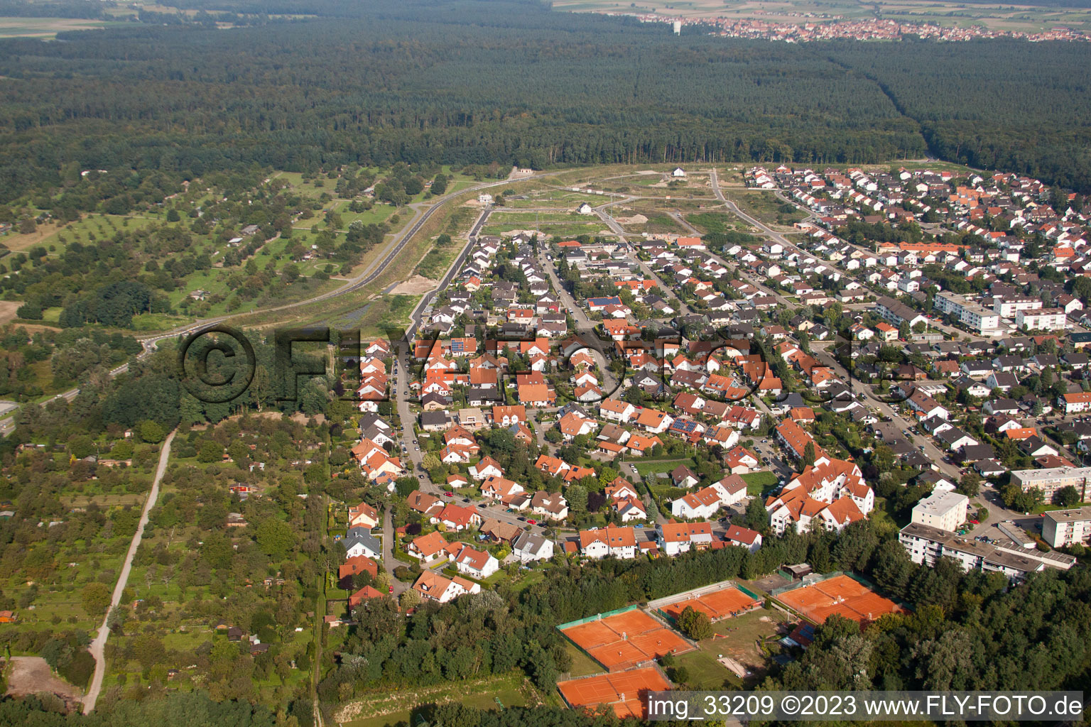 New development area SW in Jockgrim in the state Rhineland-Palatinate, Germany from the plane