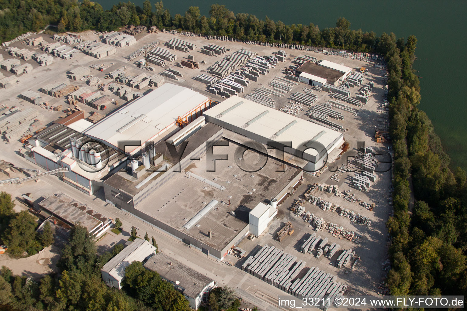 Mixed concrete stone factory of Lithon Plus GmbH & Co. KG in the district Eggenstein in Eggenstein-Leopoldshafen in the state Baden-Wurttemberg