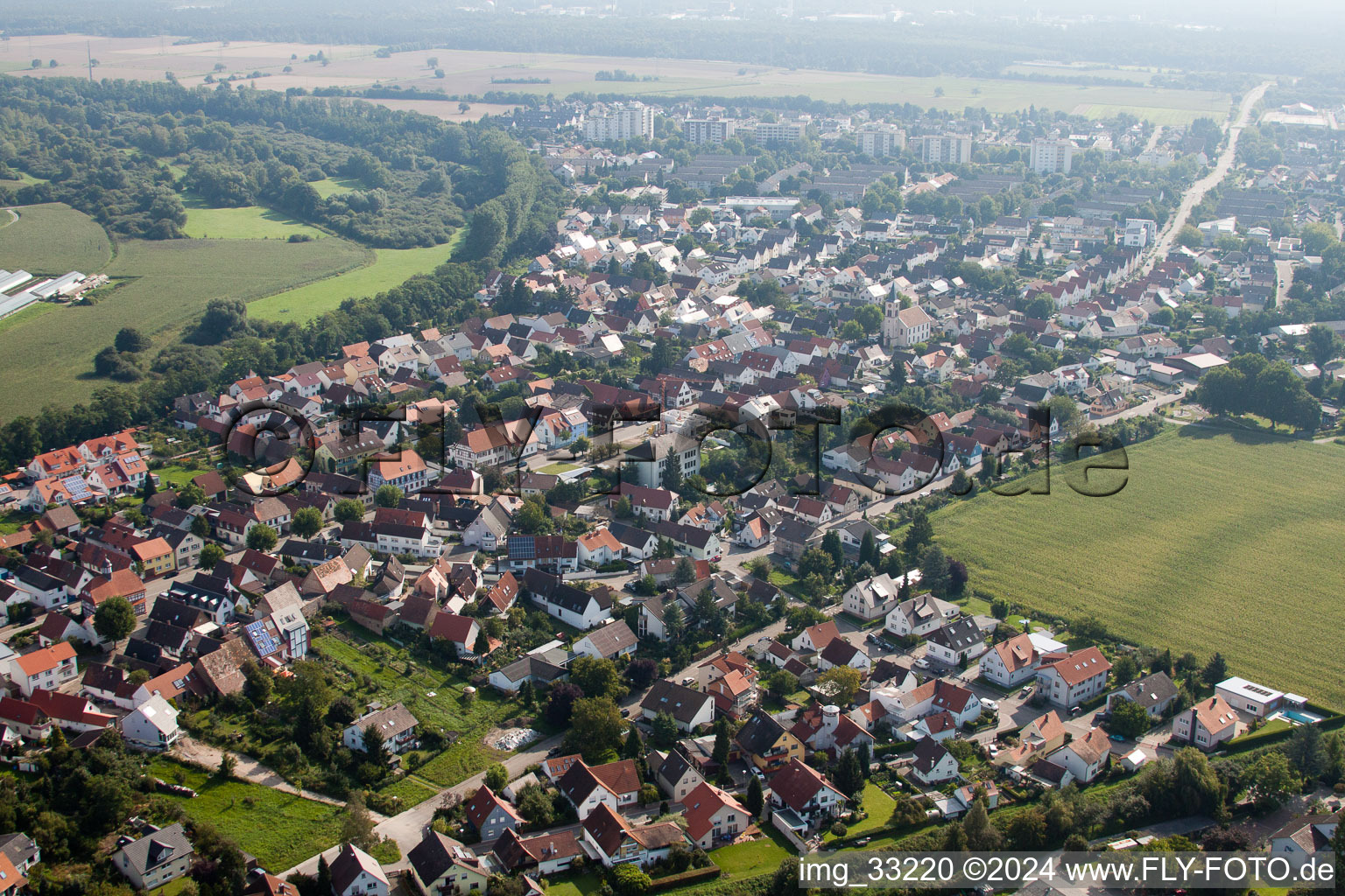 District Leopoldshafen in Eggenstein-Leopoldshafen in the state Baden-Wuerttemberg, Germany seen from above