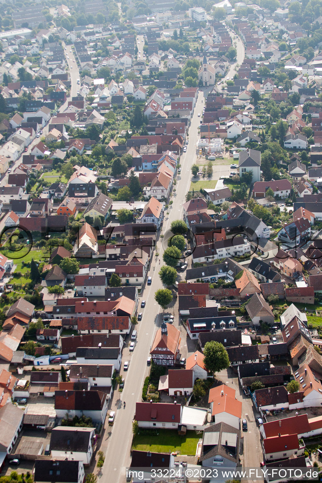Aerial photograpy of Leopoldstr in the district Leopoldshafen in Eggenstein-Leopoldshafen in the state Baden-Wuerttemberg, Germany