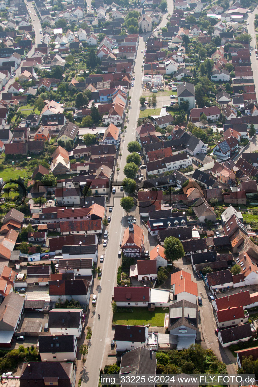 Oblique view of Leopoldstr in the district Leopoldshafen in Eggenstein-Leopoldshafen in the state Baden-Wuerttemberg, Germany