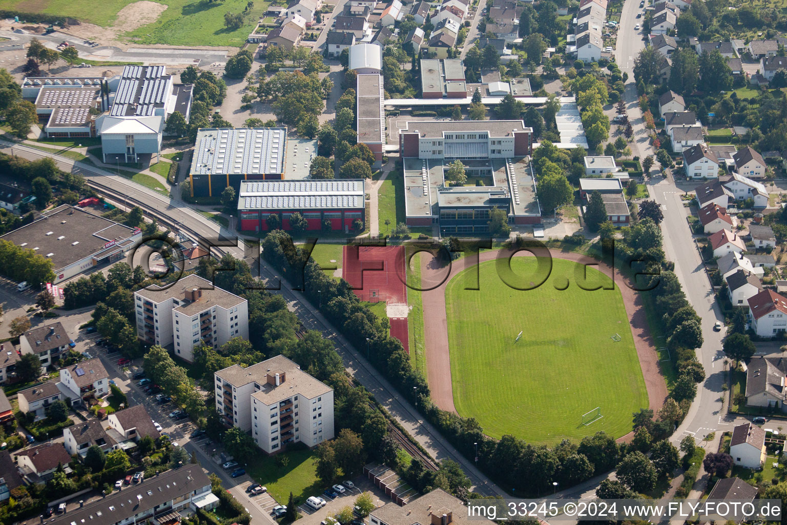 Sports field, Heussstr in the district Linkenheim in Linkenheim-Hochstetten in the state Baden-Wuerttemberg, Germany