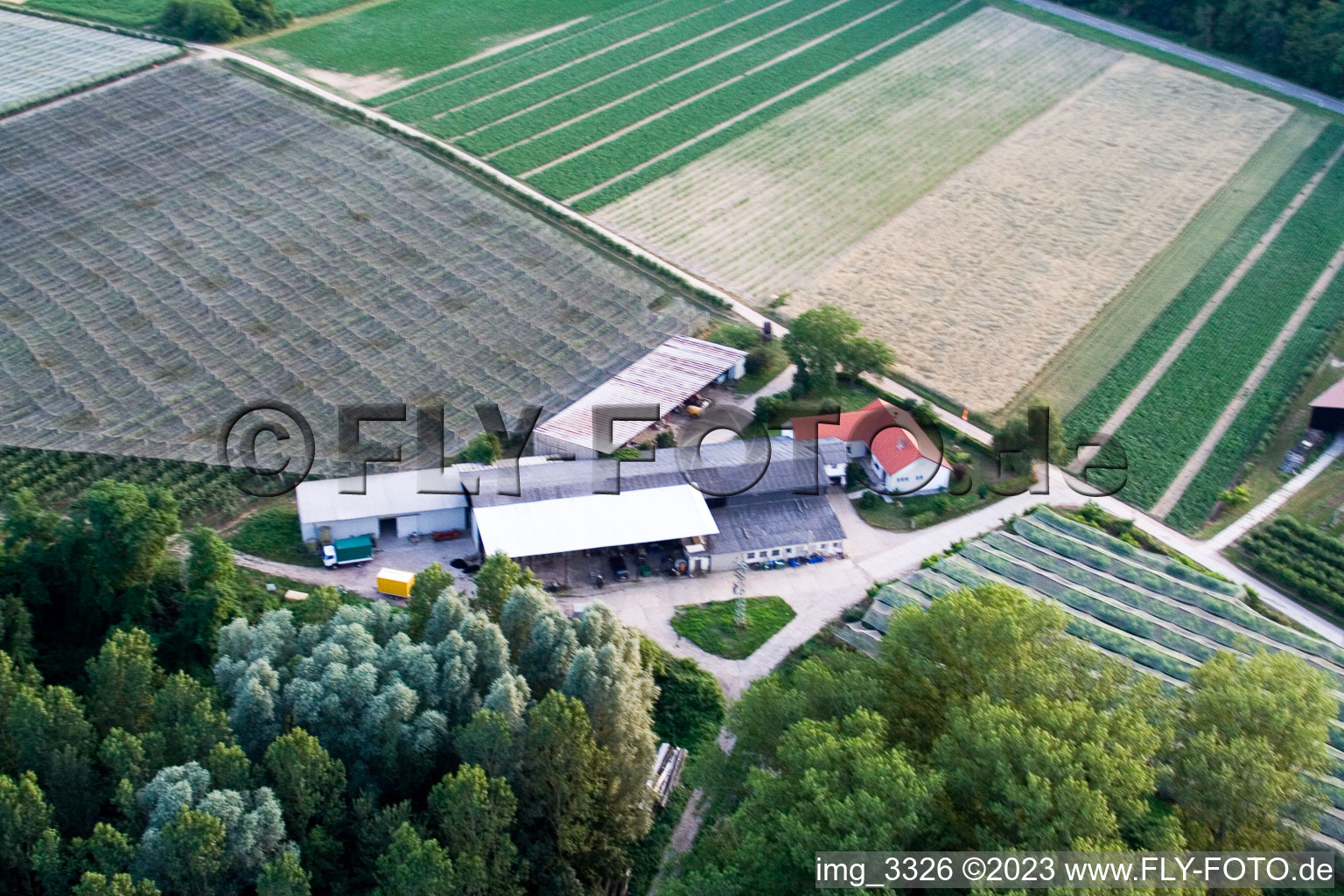 Aerial view of Zirkershof in Rheinzabern in the state Rhineland-Palatinate, Germany