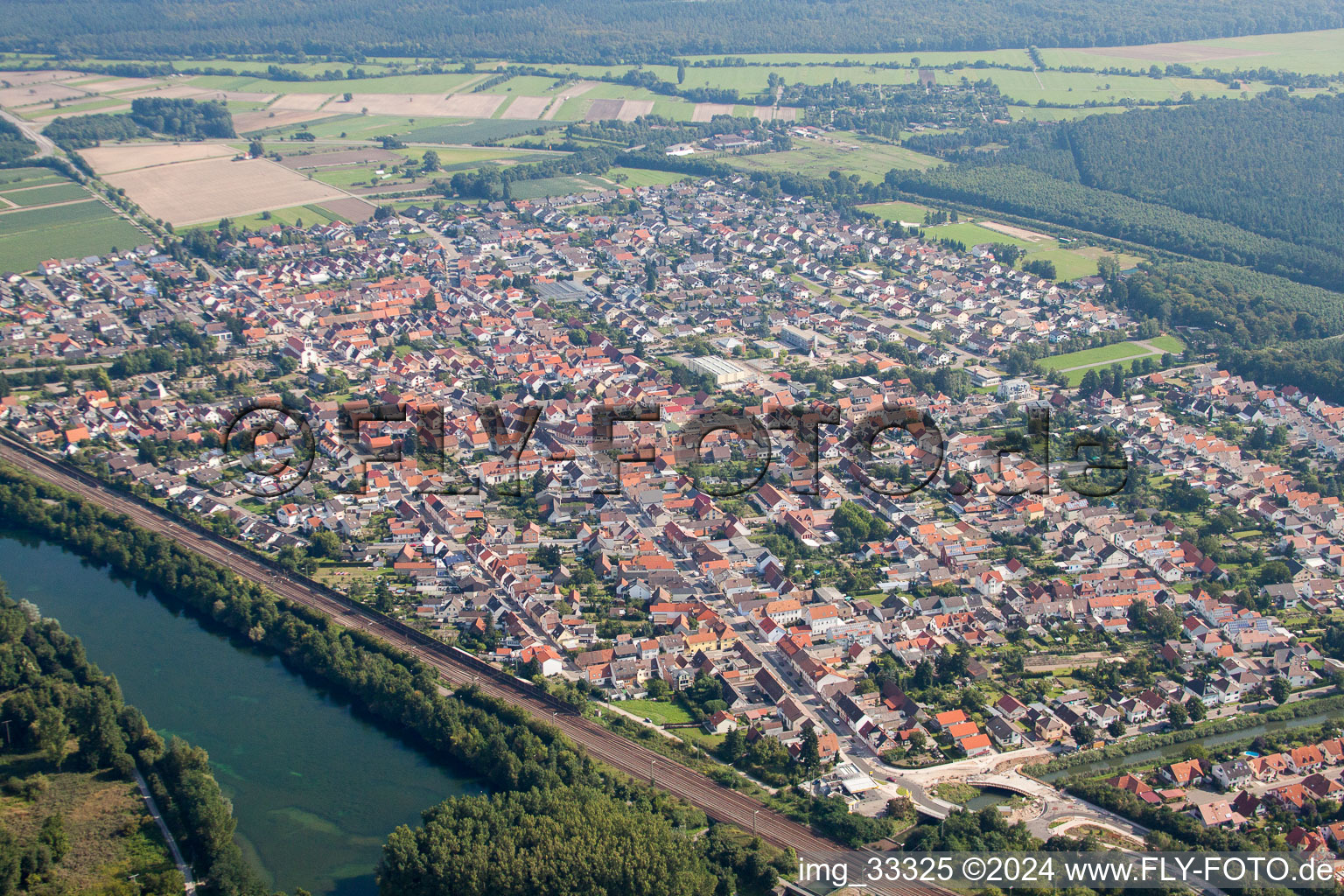 Town View of the streets and houses of the residential areas in the district Neudorf in Graben-Neudorf in the state Baden-Wurttemberg, Germany