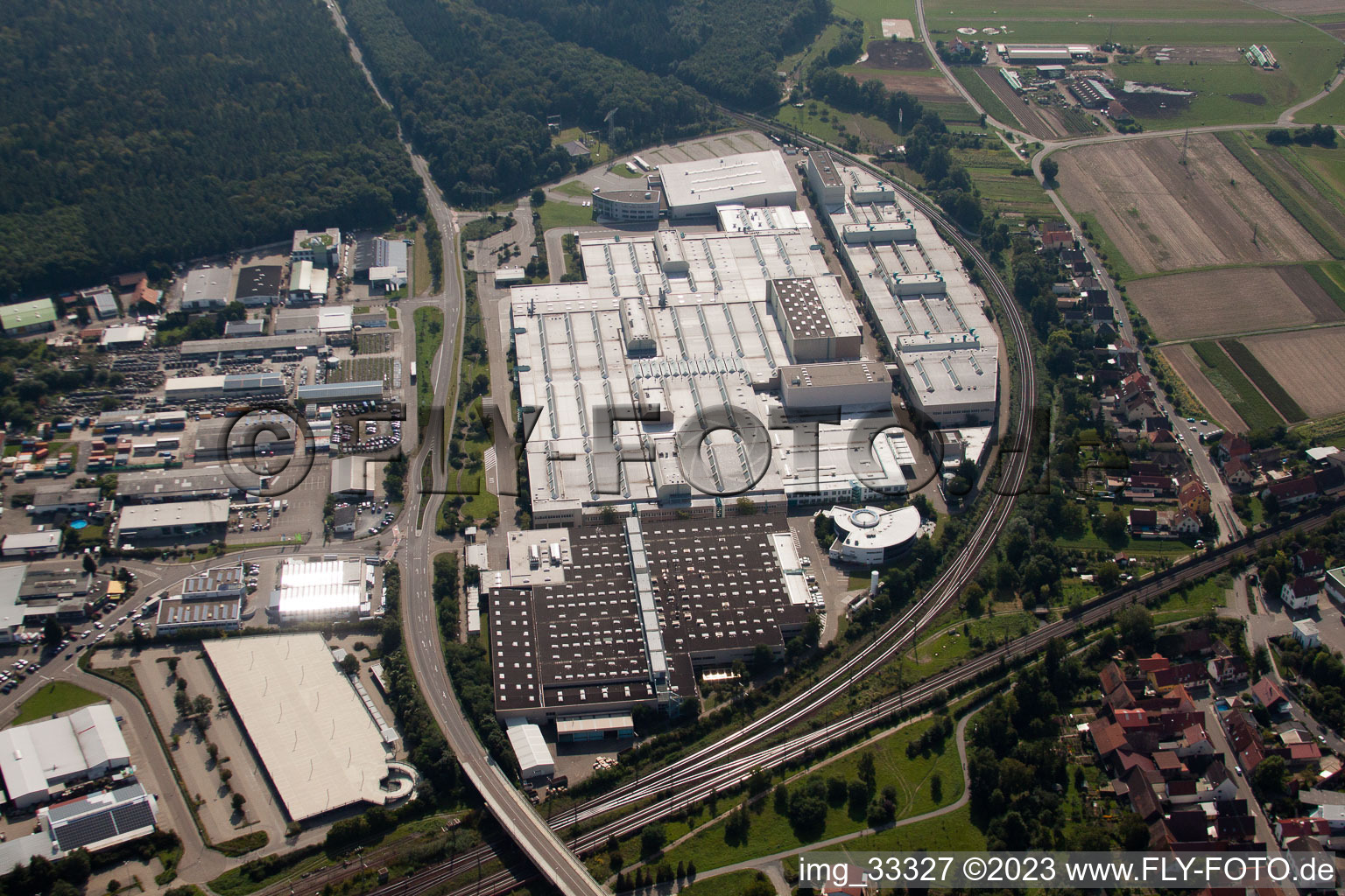 Aerial view of SEW-eurodrive GmbH in the district Graben in Graben-Neudorf in the state Baden-Wuerttemberg, Germany