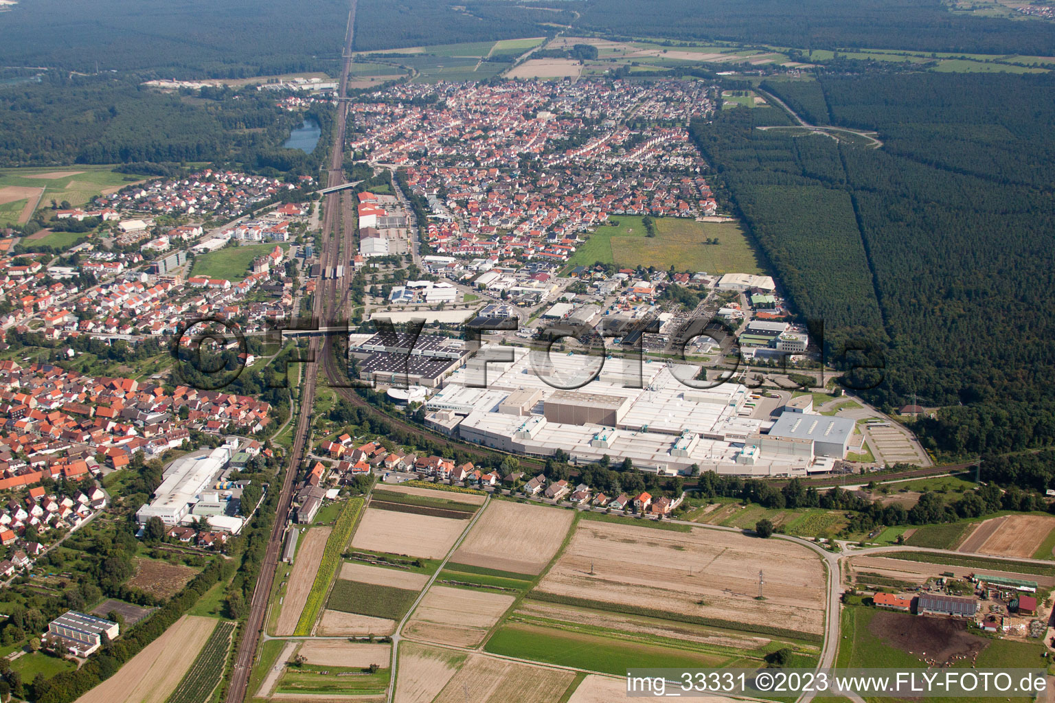 Drone image of District Graben in Graben-Neudorf in the state Baden-Wuerttemberg, Germany