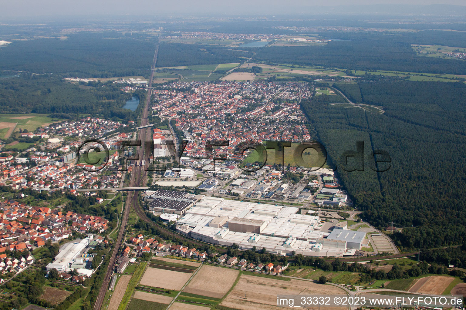 District Graben in Graben-Neudorf in the state Baden-Wuerttemberg, Germany from the drone perspective