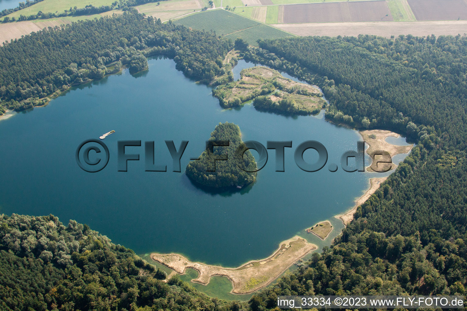 Aerial view of Neuthard, Kohlplattenschlag Nature Reserve in the district Graben in Graben-Neudorf in the state Baden-Wuerttemberg, Germany