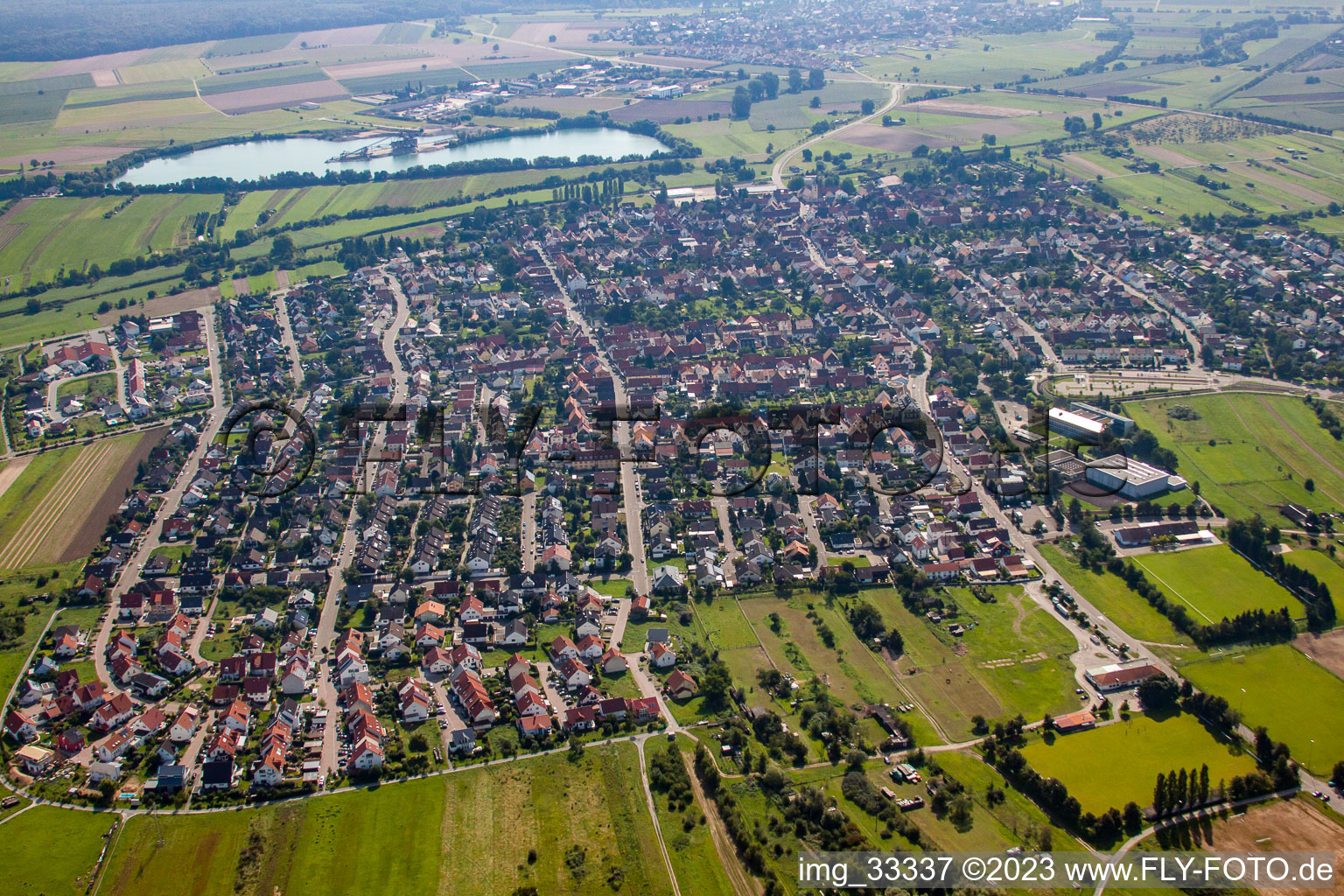 District Spöck in Stutensee in the state Baden-Wuerttemberg, Germany seen from above