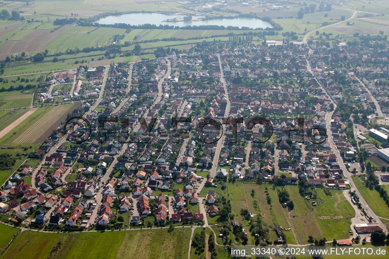 District Spöck in Stutensee in the state Baden-Wuerttemberg, Germany from the plane