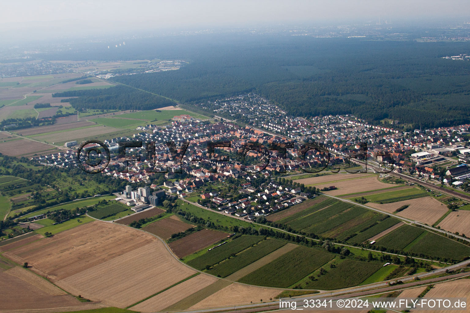 District Friedrichstal in Stutensee in the state Baden-Wuerttemberg, Germany viewn from the air