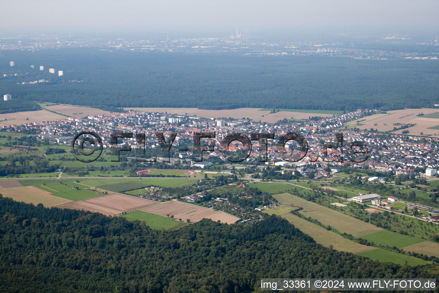 From the east in the district Blankenloch in Stutensee in the state Baden-Wuerttemberg, Germany