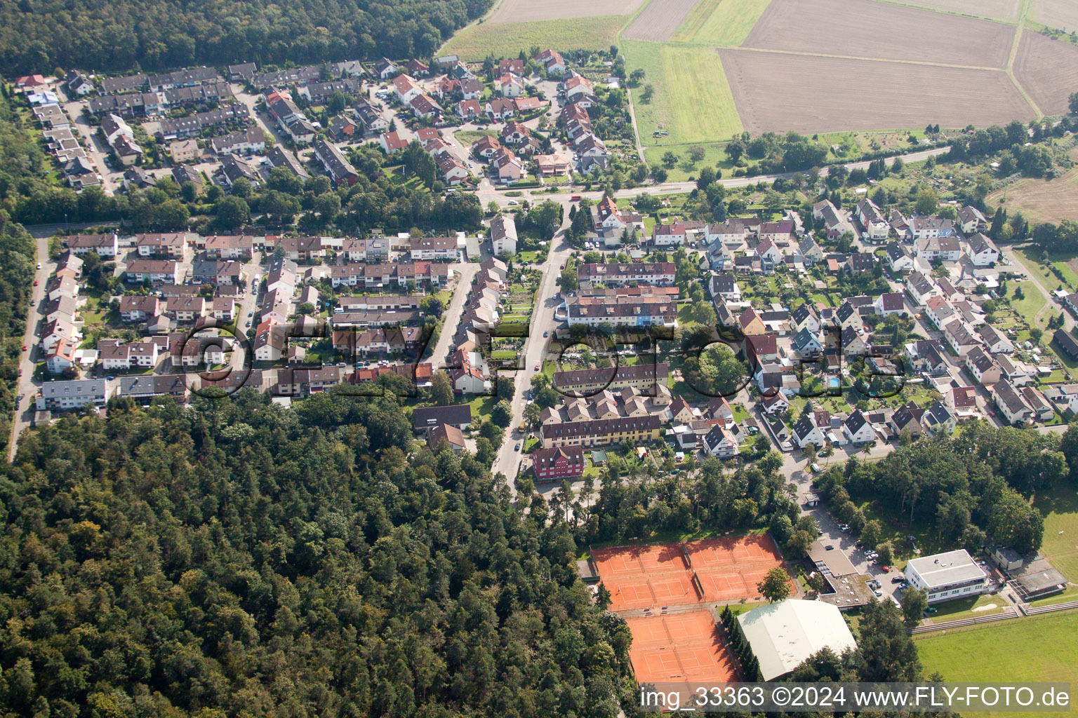 Forest bridge, sports fields in Weingarten in the state Baden-Wuerttemberg, Germany