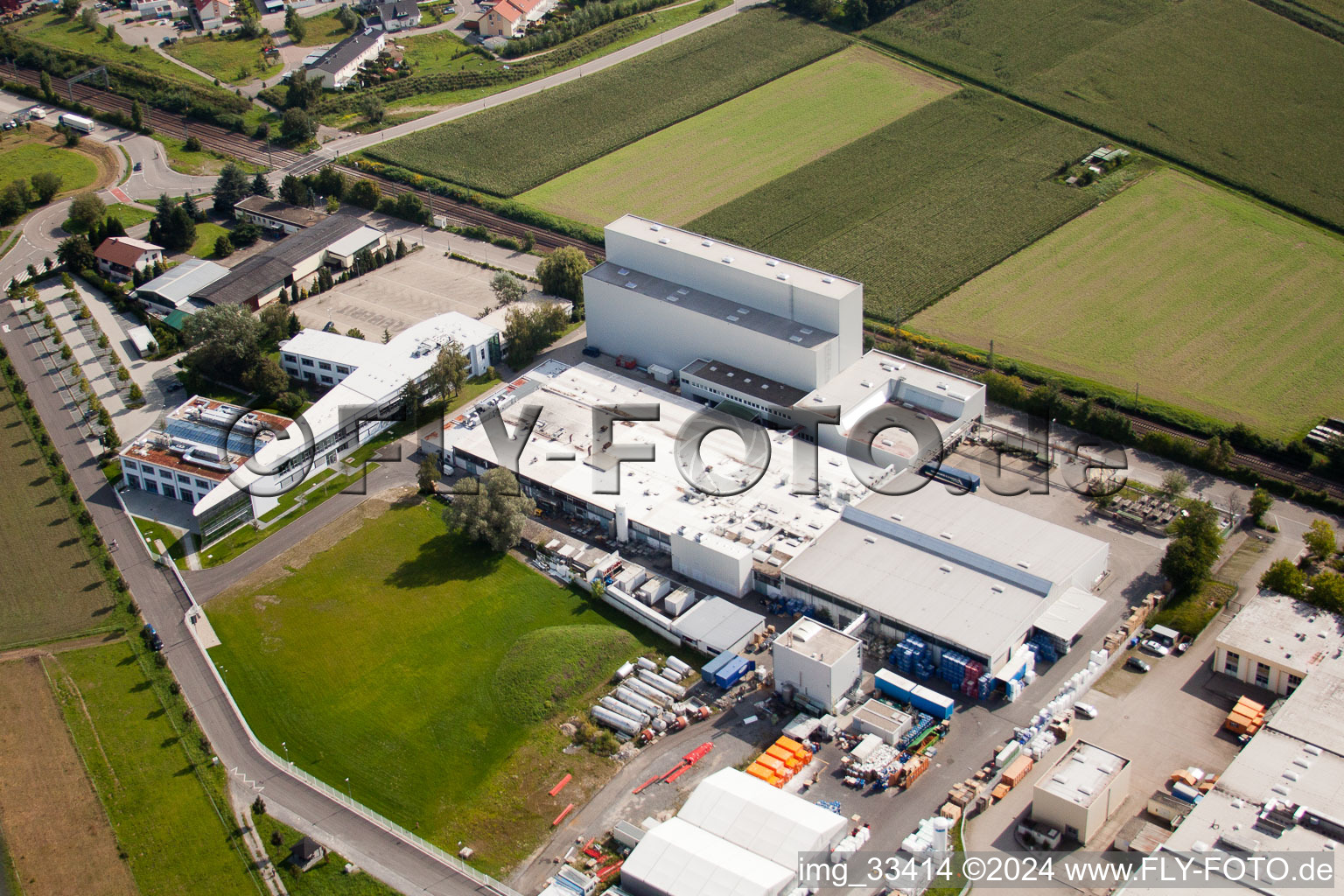 Building and production halls on the premises of the chemical manufacturers KLEBCHEMIE M. G. Becker GmbH & Co. KG in Weingarten in the state Baden-Wurttemberg, Germany out of the air