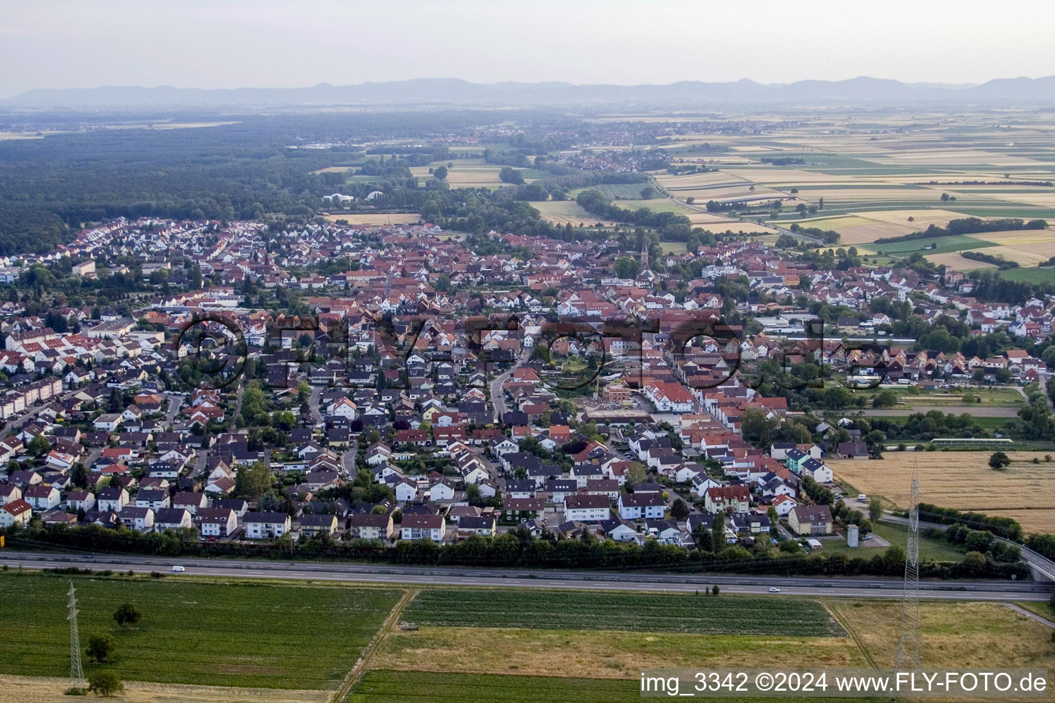 Aerial view of From the east in Rülzheim in the state Rhineland-Palatinate, Germany