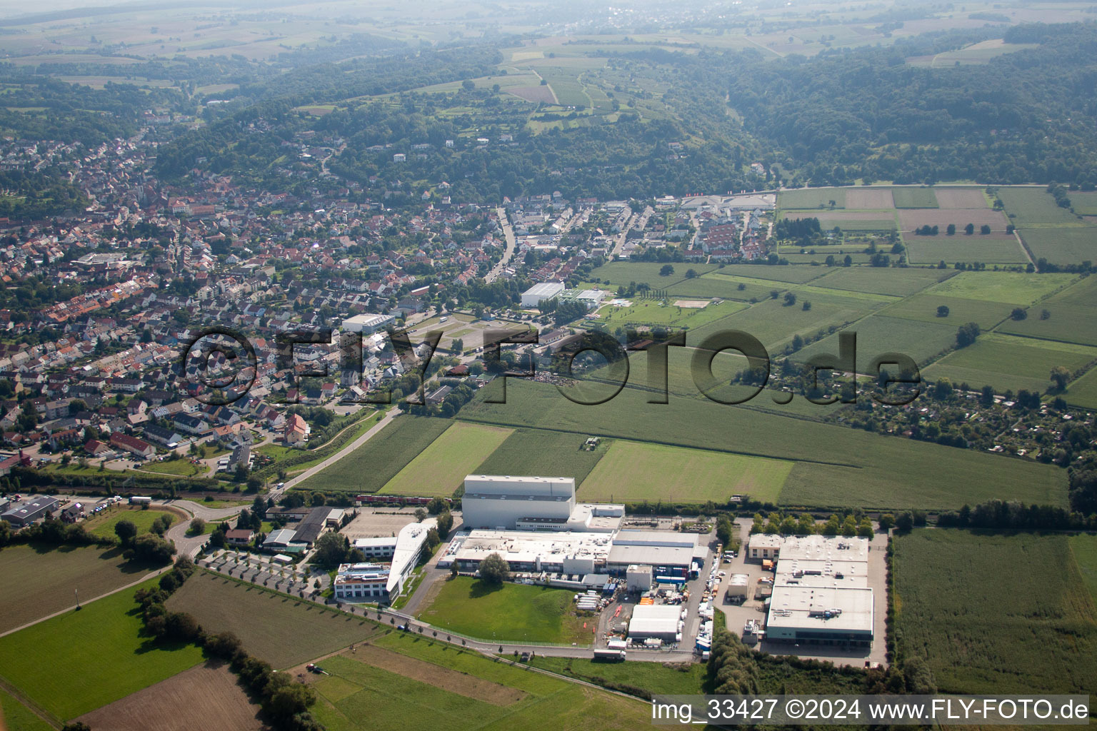 Bird's eye view of Building and production halls on the premises of the chemical manufacturers KLEBCHEMIE M. G. Becker GmbH & Co. KG in Weingarten in the state Baden-Wurttemberg, Germany