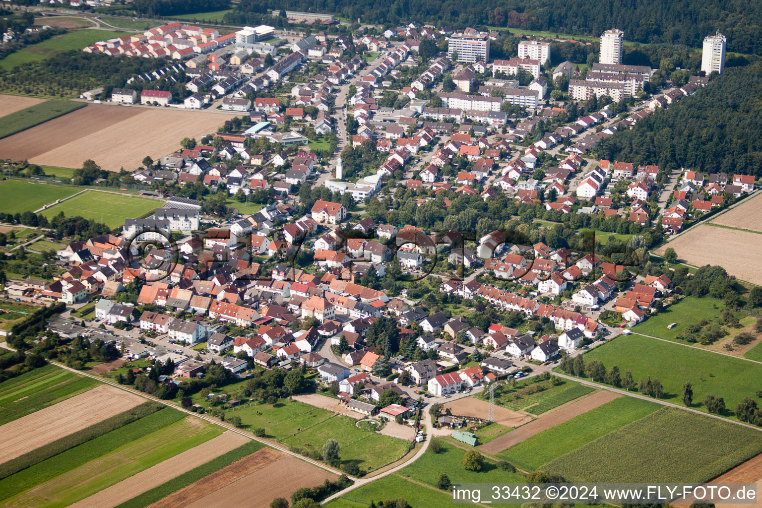 Aerial view of Village view in the district Buechig in Stutensee in the state Baden-Wurttemberg