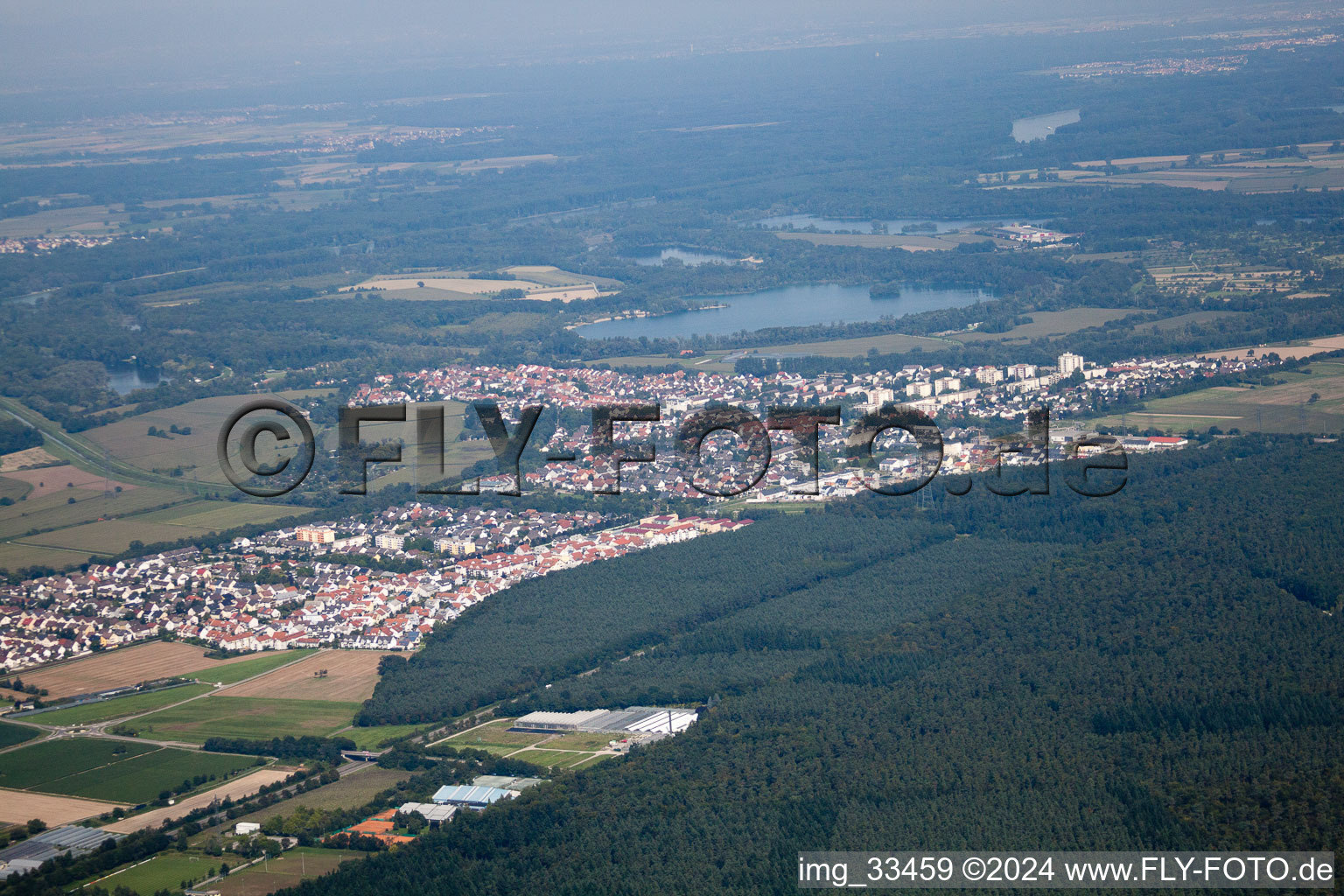 District Leopoldshafen in Eggenstein-Leopoldshafen in the state Baden-Wuerttemberg, Germany from the plane