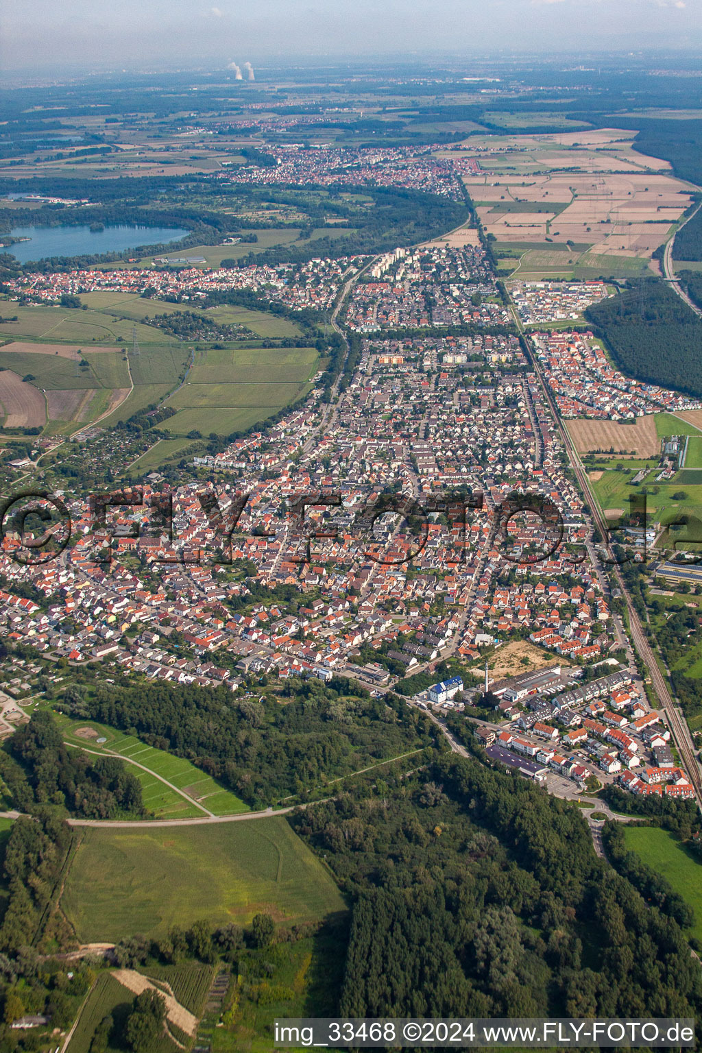 Bird's eye view of District Leopoldshafen in Eggenstein-Leopoldshafen in the state Baden-Wuerttemberg, Germany