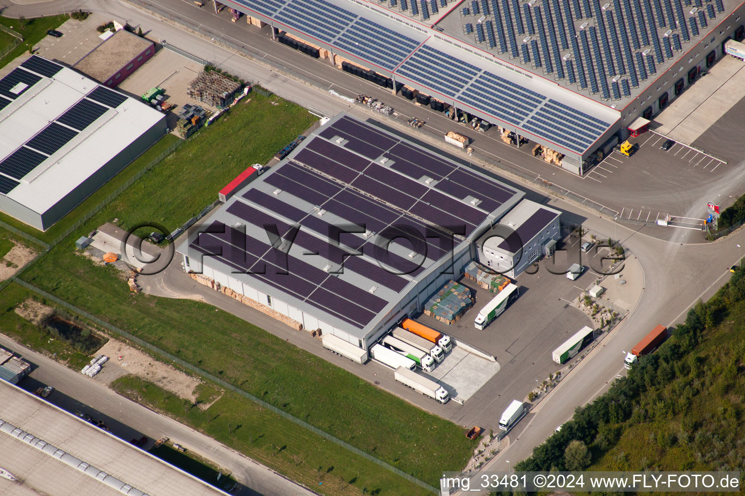 Aerial view of Oberwald industrial area, logistics companies in Wörth am Rhein in the state Rhineland-Palatinate, Germany