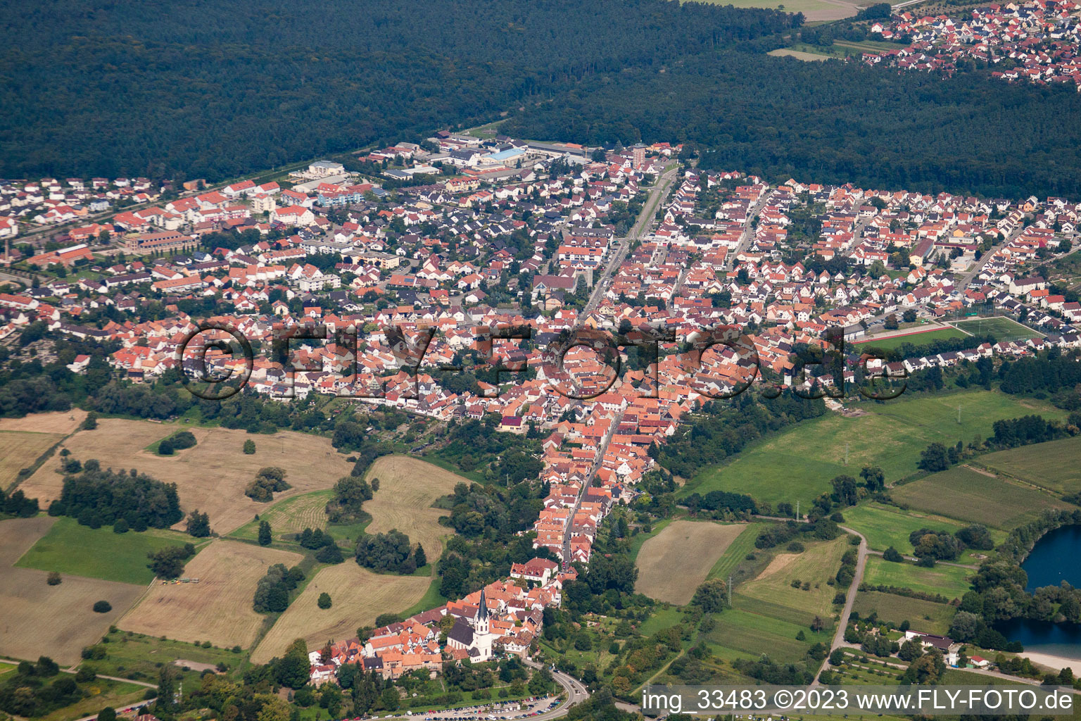 Jockgrim in the state Rhineland-Palatinate, Germany from above