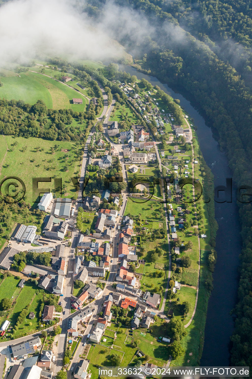 Village on the river bank areas of the Sauer river in the district Born in Bur in Distrikt Greiwemaacher, Luxembourg