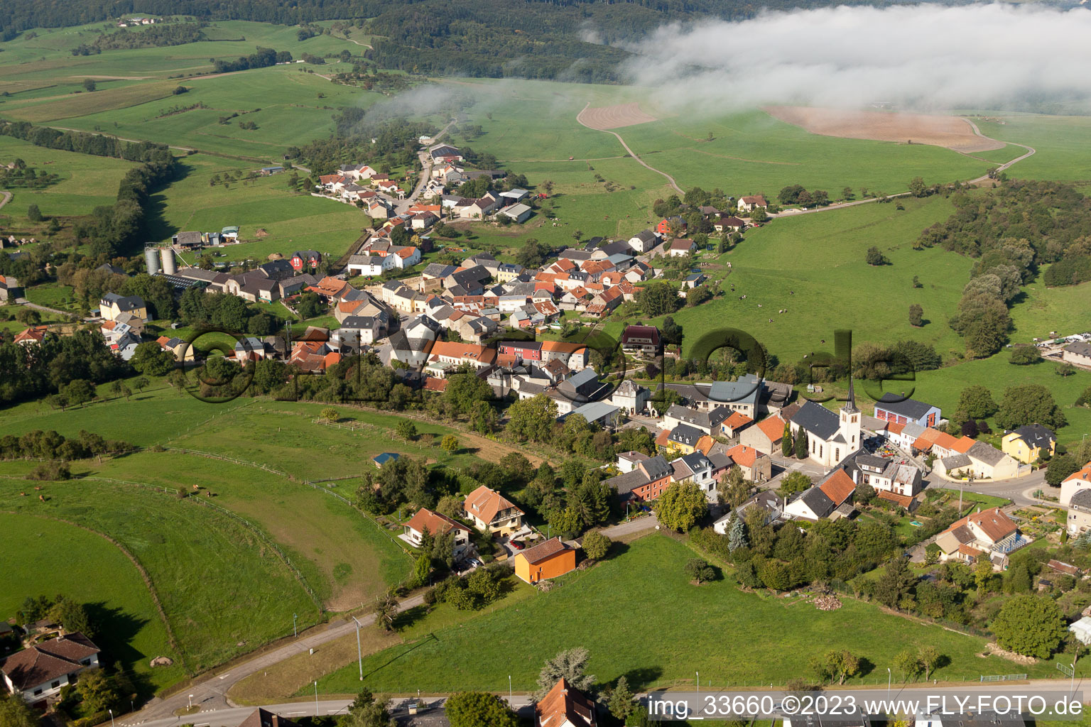Aerial view of Osweiler in the state Greiwemaacher, Luxembourg