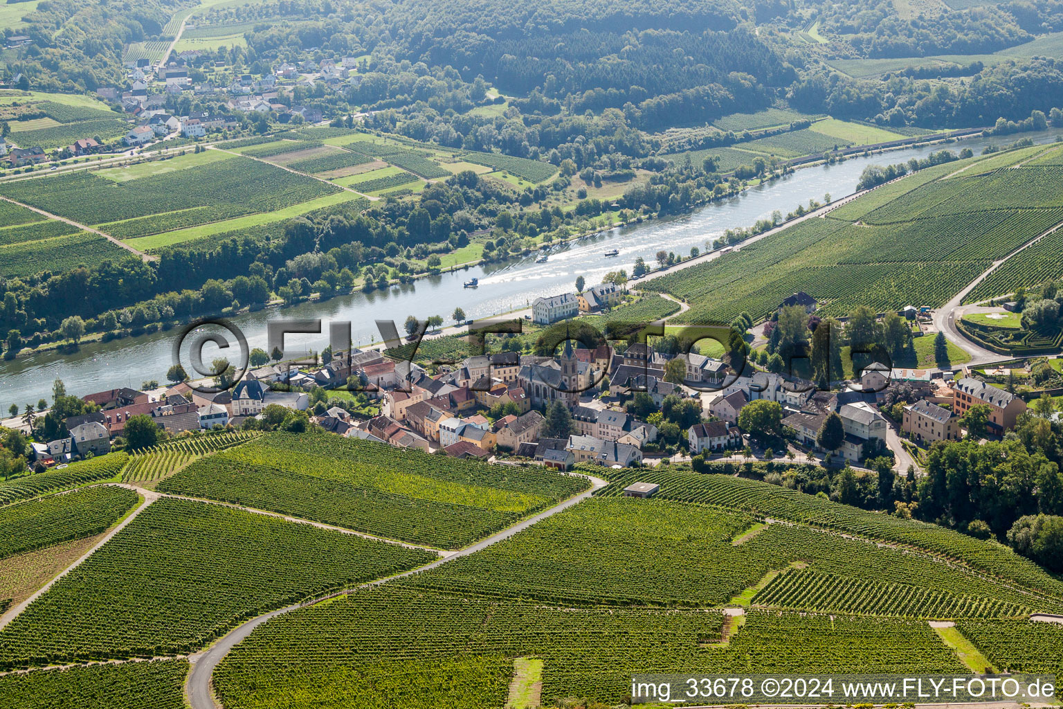 Village on the river bank areas of the river Mosel in Wormeldange in Grevenmacher, Luxembourg