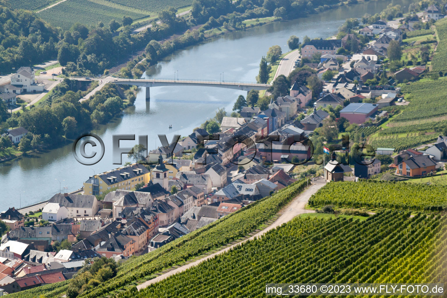 Aerial view of Wormeldange in the state Greiwemaacher, Luxembourg