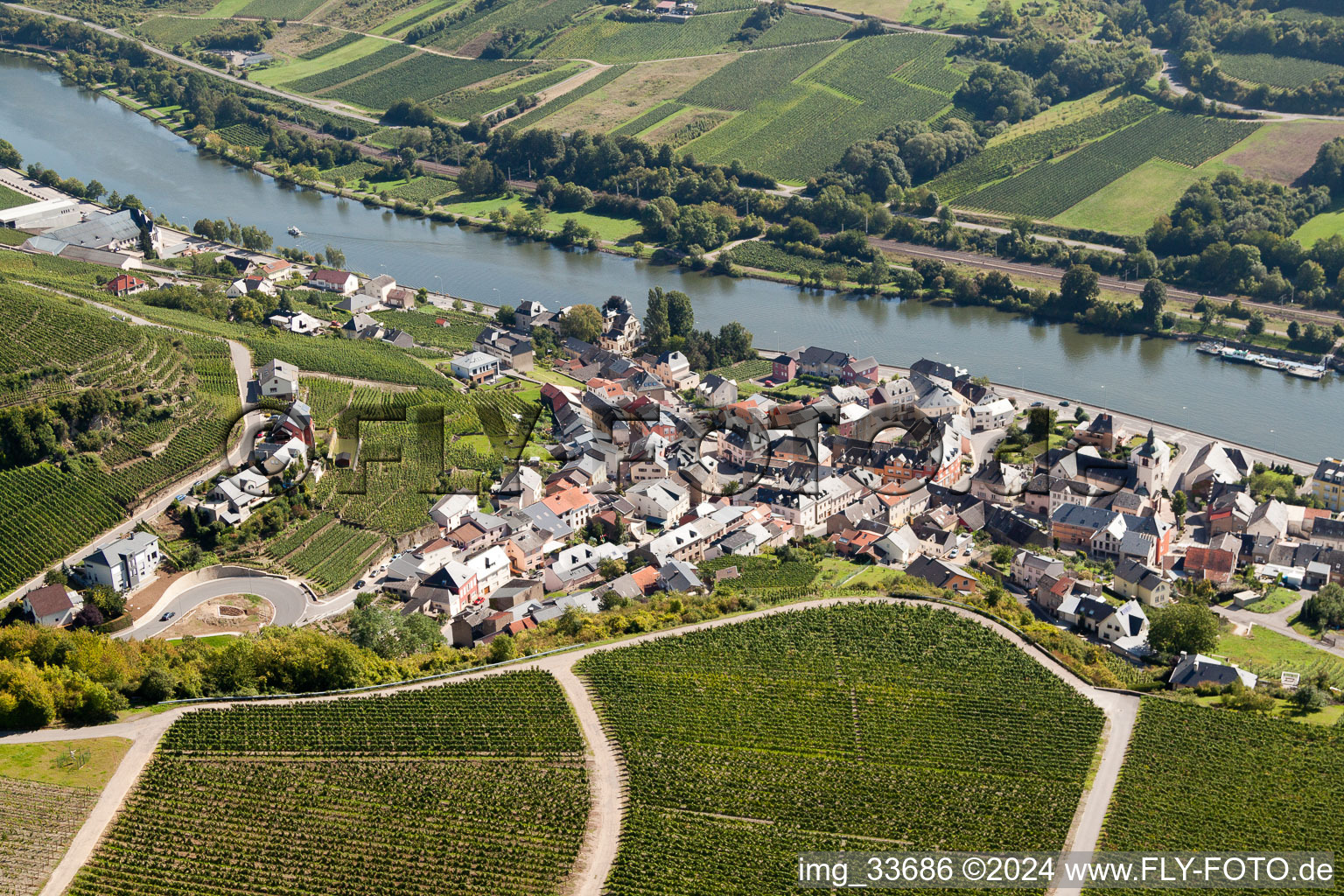 Oblique view of Wormeldange in the state Greiwemaacher, Luxembourg