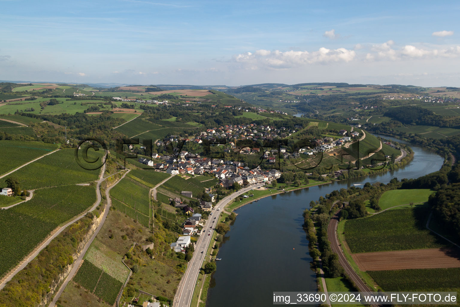 Wormeldange in the state Greiwemaacher, Luxembourg from the plane