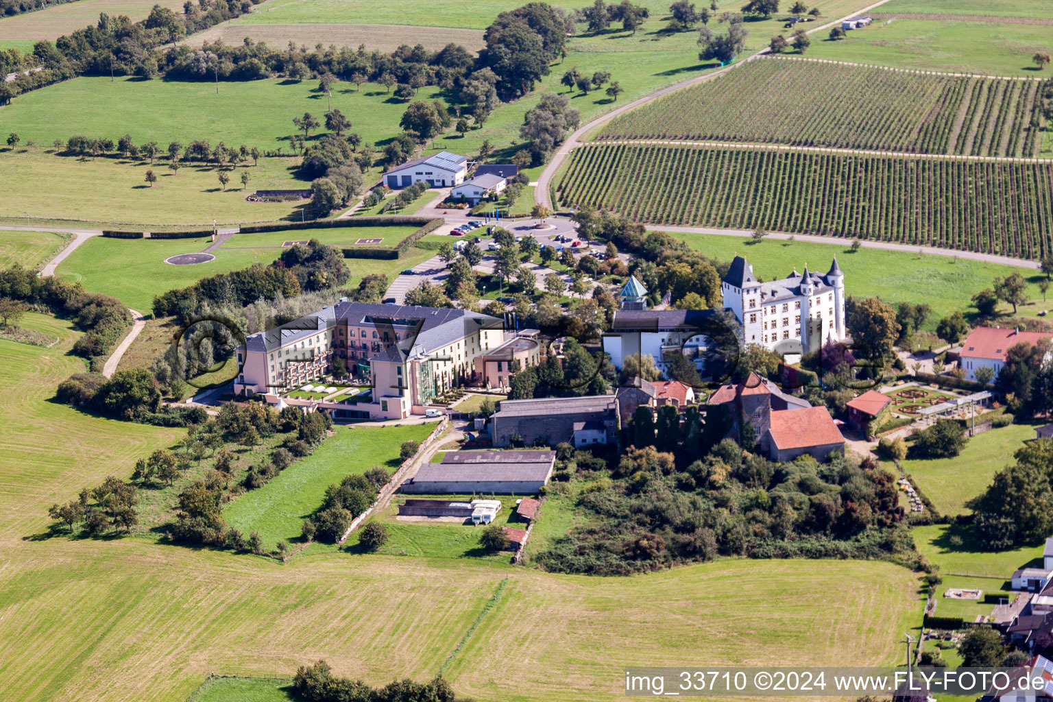 Complex of the hotel building Victor's Residenz-Hotel Schloss Berg and Niederburg Nennig in Perl in the state Saarland, Germany