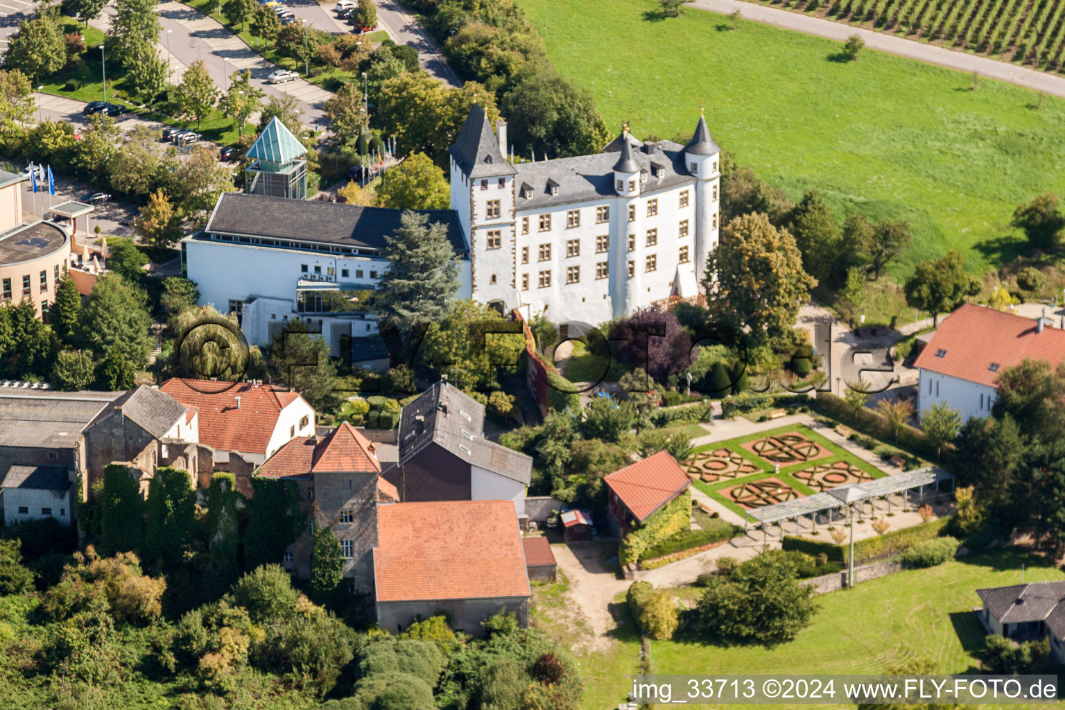 Aerial view of Victor's Residenz-Hotel Schloss Berg in the district Nennig in Perl in the state Saarland, Germany