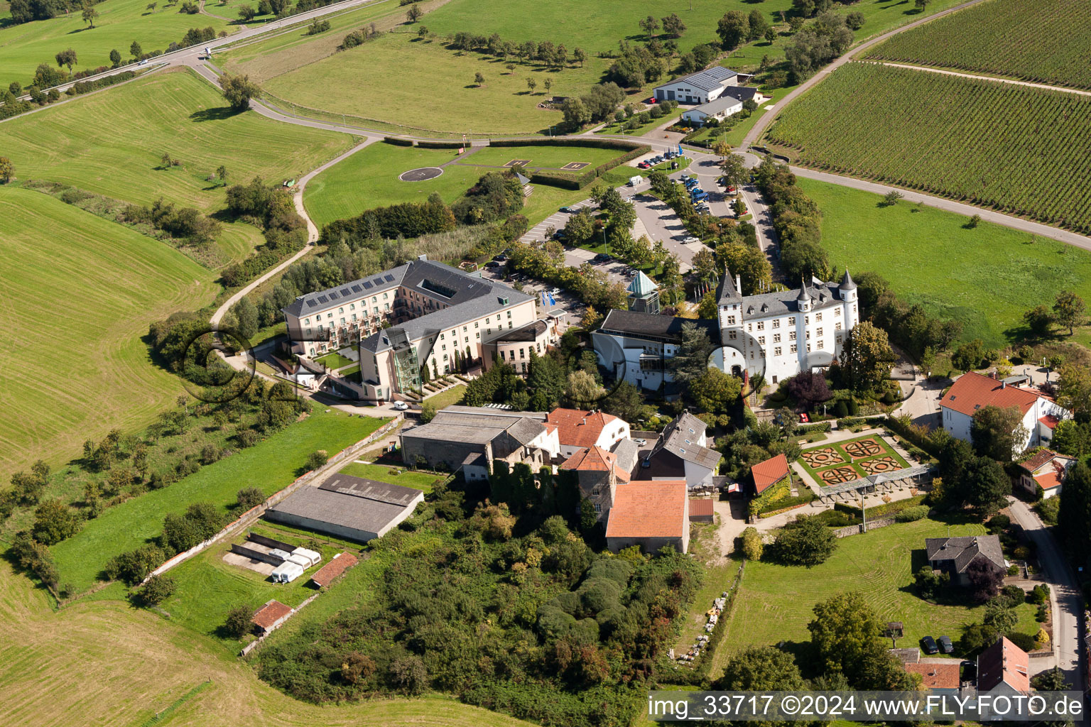 Aerial photograpy of Victor's Residenz-Hotel Schloss Berg in the district Nennig in Perl in the state Saarland, Germany