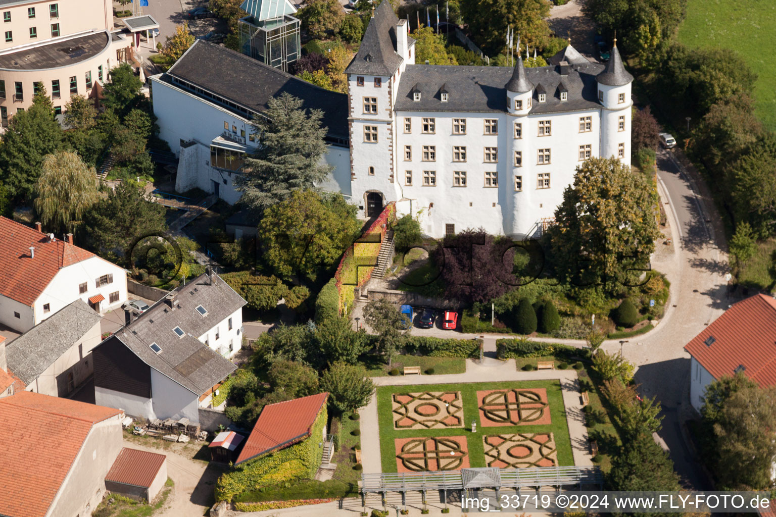 Oblique view of Victor's Residenz-Hotel Schloss Berg in the district Nennig in Perl in the state Saarland, Germany