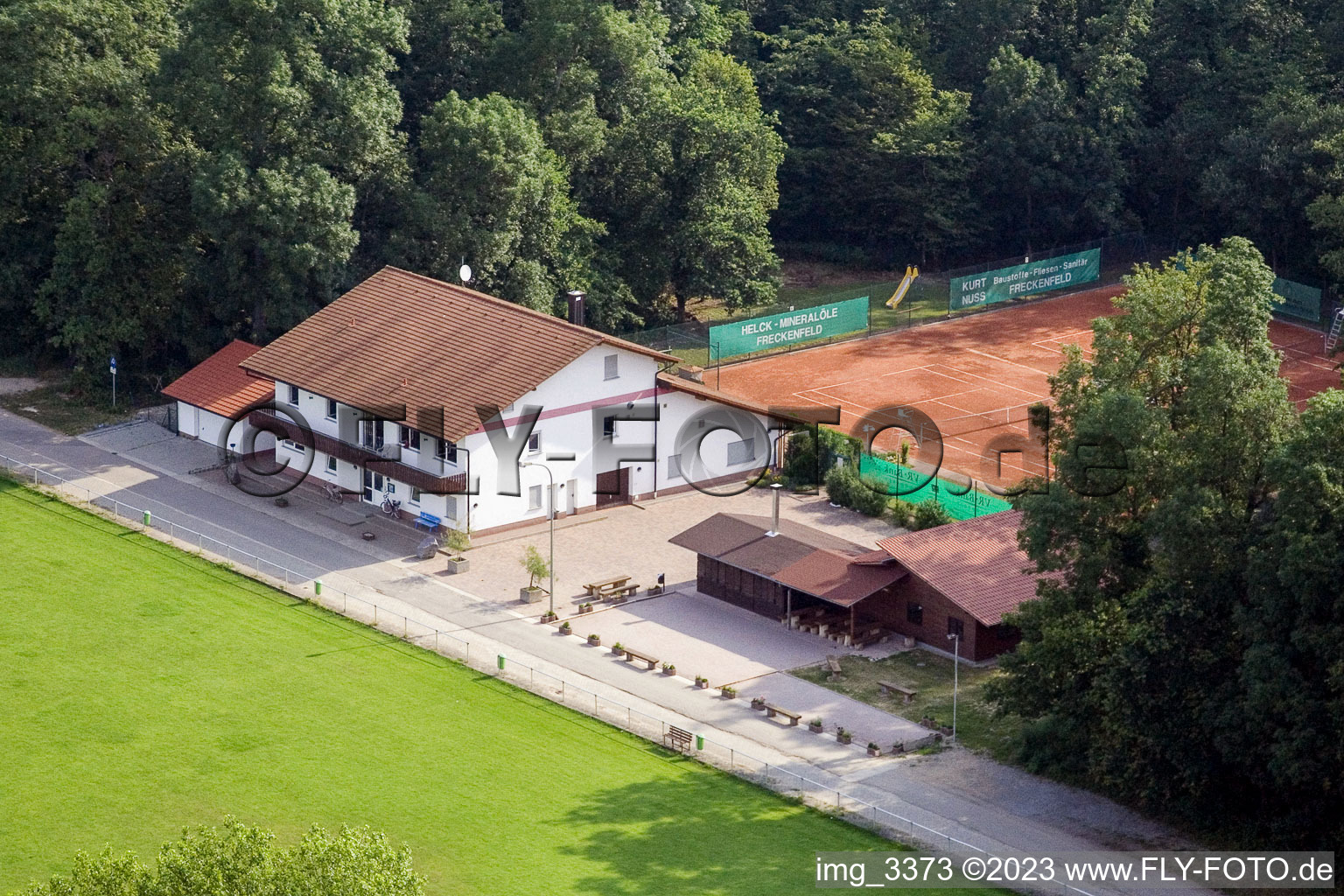 Aerial view of Sports ground in Freckenfeld in the state Rhineland-Palatinate, Germany