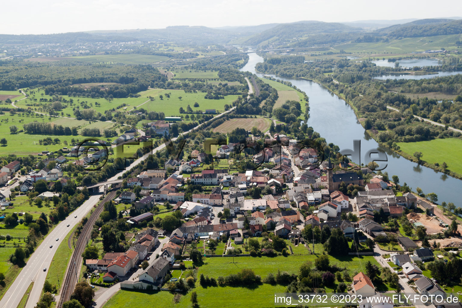 Aerial view of Besch in the state Greiwemaacher, Luxembourg