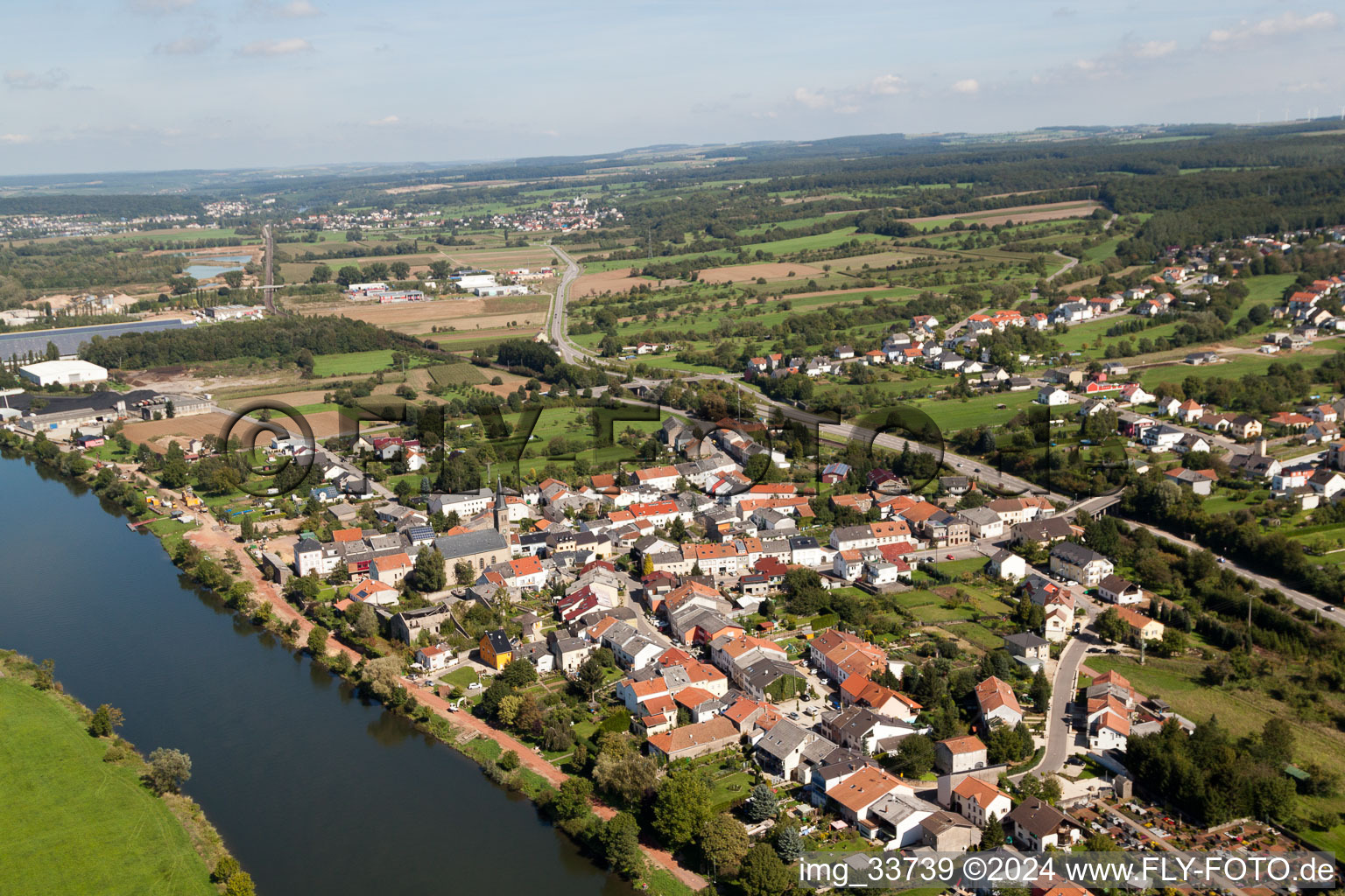 Aerial photograpy of District Besch in Perl in the state Saarland, Germany